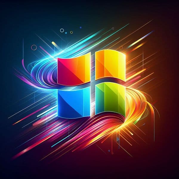 Microsoft Windows logo on a modern laptop screen with blue gradient background