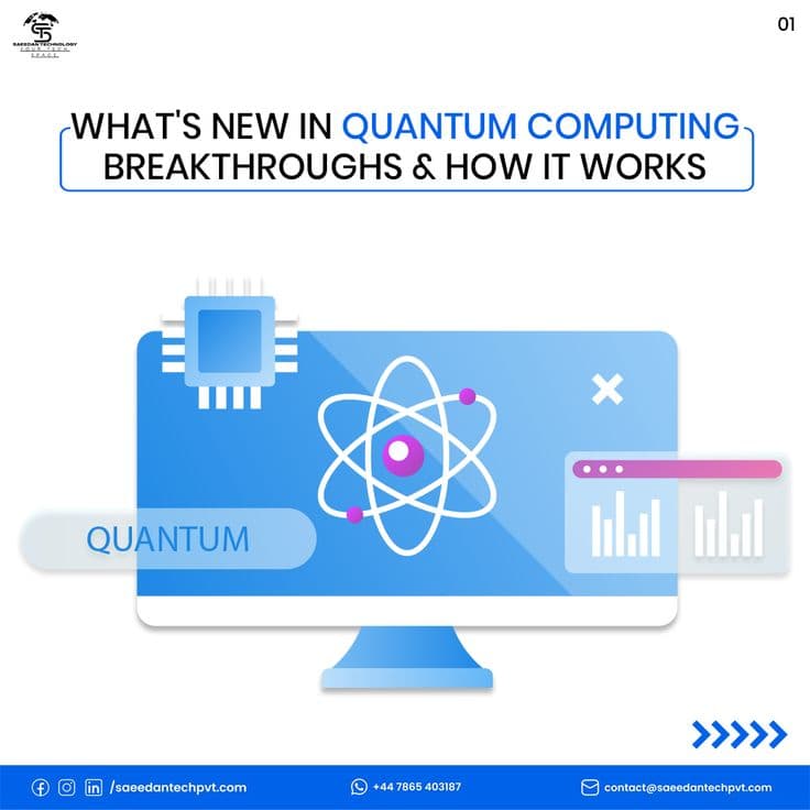 Quantum computer processor with blue glowing qubits in a research laboratory