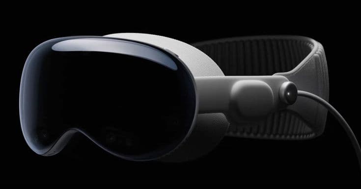 Apple Vision Pro mixed reality headset on a minimalist white desk