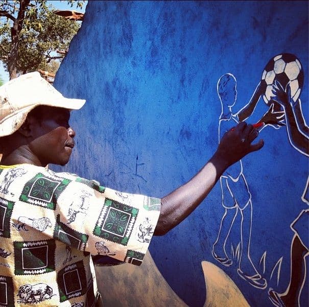 Flooded rural landscape with partially submerged structures